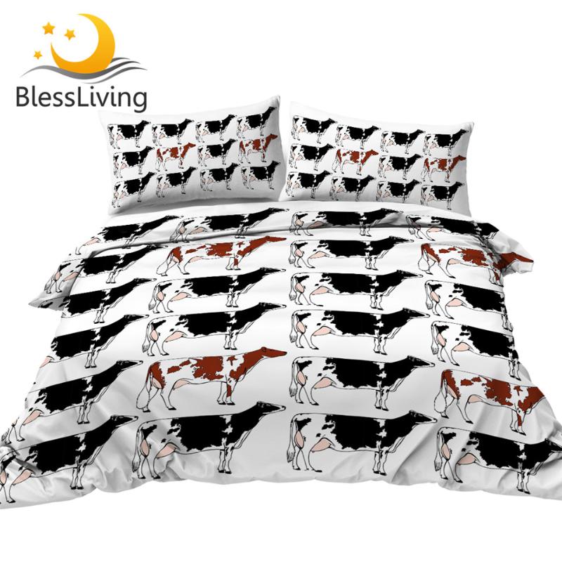 

BlessLiving Milk Cow Bedding Cartoon Bed Cover Set Dairy Cattle Quilt Cover Farm Animal Bedspreads Black Brown Bedlinen Dropship