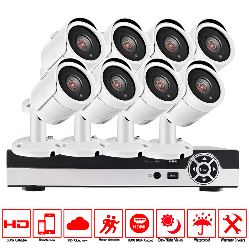 

8CH CCTV System 1200TVL Home Security Video Surveillance Kit 1.0MP AHD DVR with 4/8PCS Outdoor Indoor Metal Camera Night Vision
