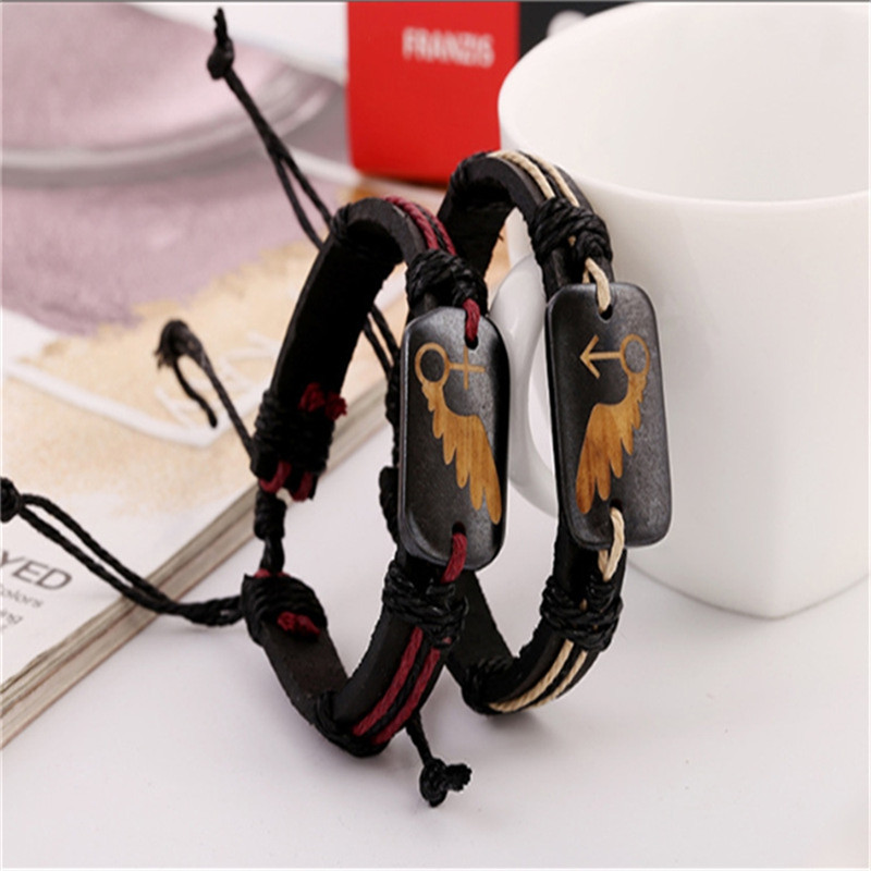 

imixlot Couple Lovers Woven Bone Wooden Bracelet Retro Leather Rope Cuff Unisex Anniversary Jewelry