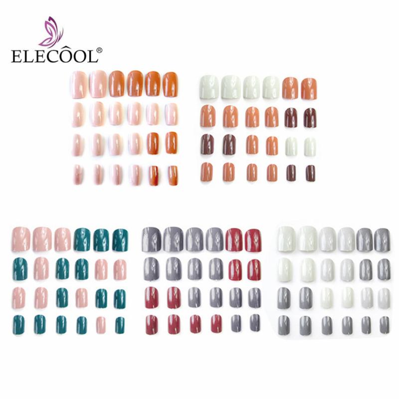 

ELECOOL False Nail Short Nail Art 5 Styles Acrylic Cute Full Artificial Nails Home Faux Ongles Court French Tip Nails 24PCS, 01