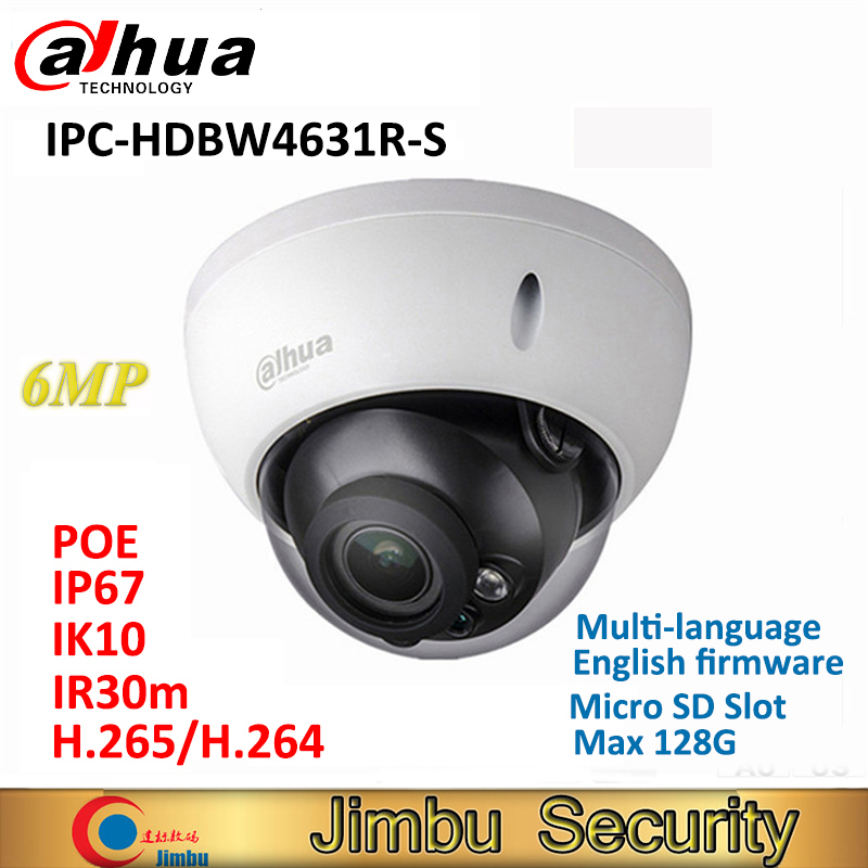 

Dahua 6MP IP Dome Camera IPC-HDBW4631R-S cctv WDR camera multi-language H.265 support POE SD slot IR30m IK10 IP67