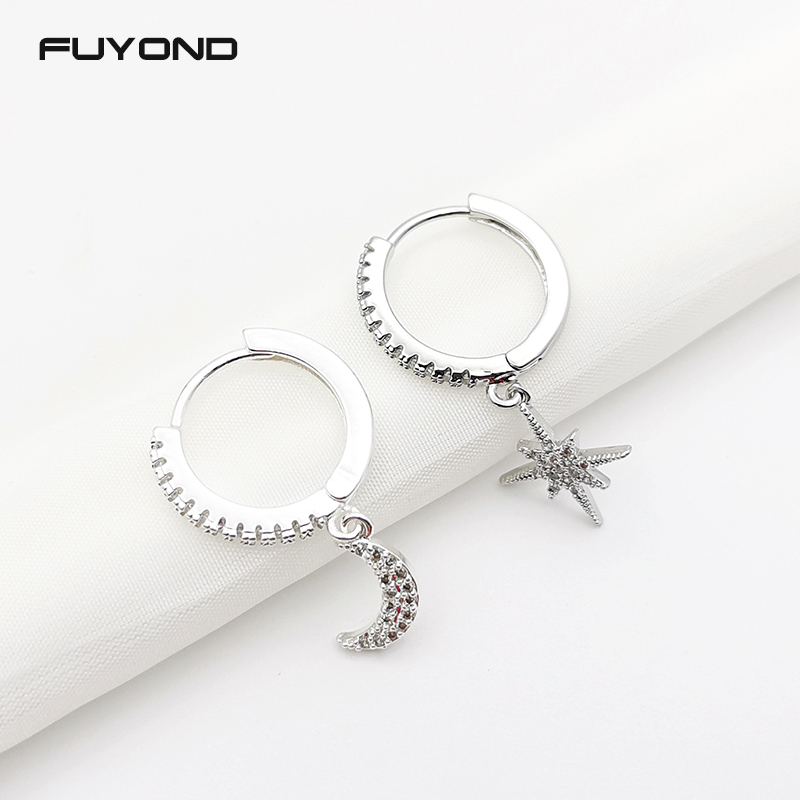 

Hoop & Huggie Moon Star Dangle Earrings Korean Asymmetric Drop For Women Charms Crescent Jewelry Accessories