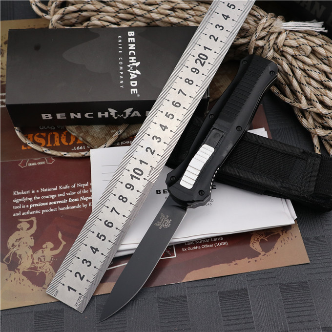 

BENCHMADE BK3310 Knife Out the front Double Action Auto (3.95" Satin Plain) 3300 D2 Steel Tactical knife knives 3300 Tools