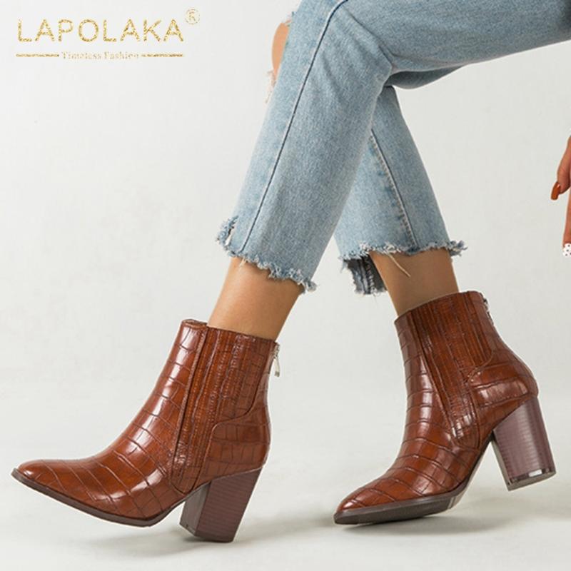 

Lapolaka 2020 New Design Large Size 43 Spring Fashion Boots Women Shoes Zip Up Concise Thick High Heels Ankle Boots Ladies, Black