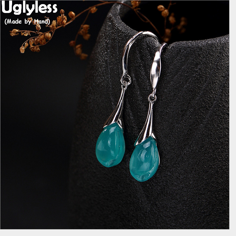 

Uglyless 100% Real 925 Sterling Silver Fine Jewelry Natural Blue Amazonite Earrings for Women Handmade Magnolia Earrings Flower