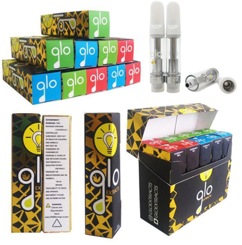 

Glo Extracts Ceramic Vape Carts 0.8ml 1ml Pyrex Glass Vape Cartridges With Paper Box Packages 510 Thread Vape Pen Atomizer