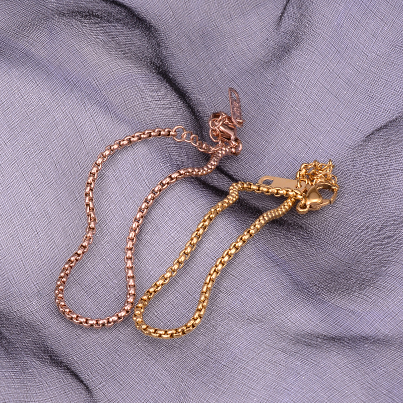 

Fashion Bijoux Gold Rose Gold Color Box Chain Bracelet Women 316L Stainless Steel Bracelet Femme No Fade Friend Hand Jewelry