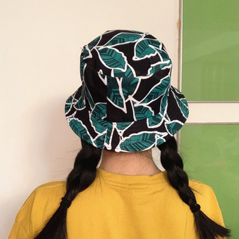 

Tropical Leaf Wind Fisherman Hat Unisex Outdoor Sun Protection Sun Visor Double Sided Cap Hat Black