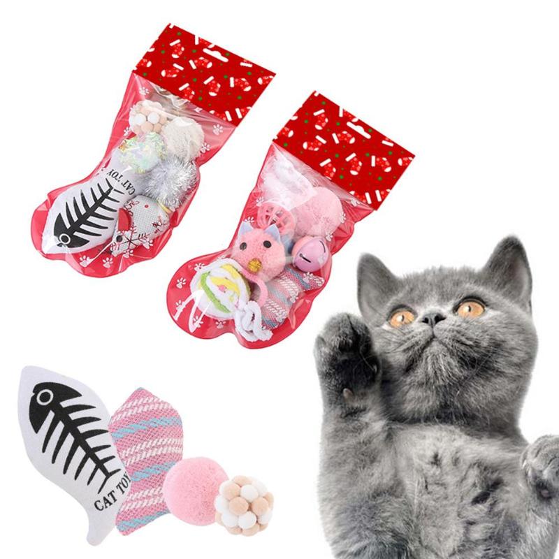 

Cats Ball Mice Fish Plush Toys Filled Christmas Stocking Gifts Set Pet Supplies