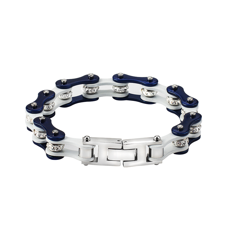 

Men's Bicycle Bracelet 316L Stainless Steel Blue Silver Color Bracelet Biker Bracelets Inlaid Crystal Jewelry Accesories Jewelry