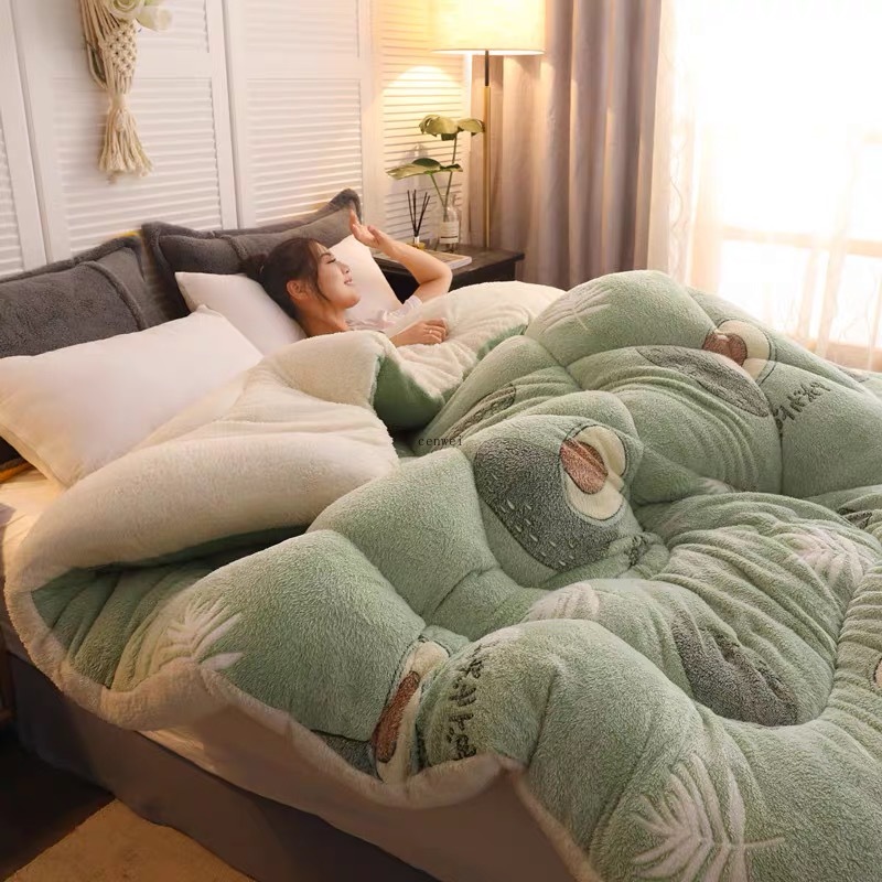 

Super Warm Lamb Quilt Winter Blanket Double-sided Velvet Quilt Thickened Warm Autumn Spring Plush Comforter Core, Color-9