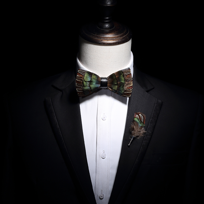 

New Free Shipping fashion male MEN'S Natural feather classic business wedding groom groomsmen men and women bow tie SET
