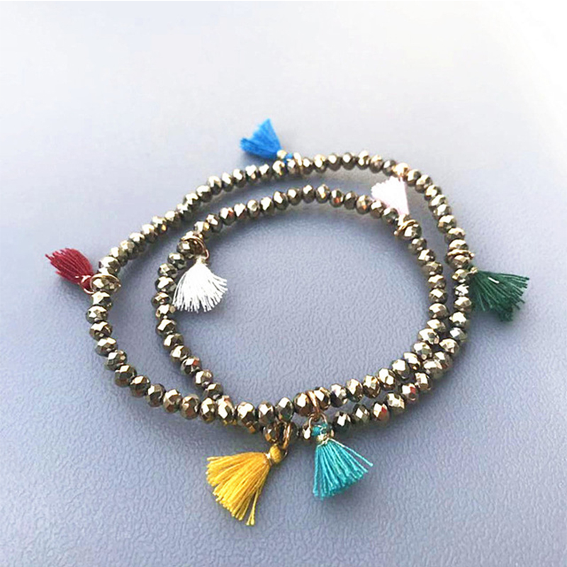 

Multicolor Tassel Crystal Bead Bracelets Handmade Atmosphere Plexiglass Couple Bracelets Ladies High Jewelry Christmas Gift