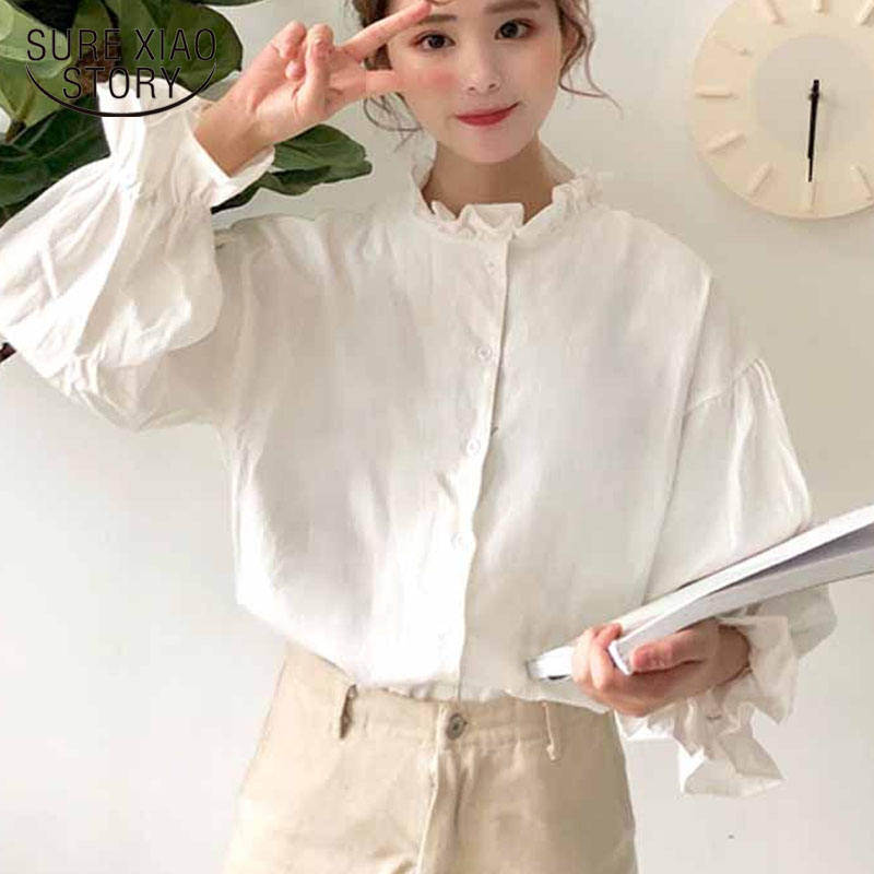 

Korean Style White Blouse Women Shirts Harajuku Clothes Womens Tops and Blouses All Match Flare Sleeve Fashion Chic Blusas 11250, Light yellow