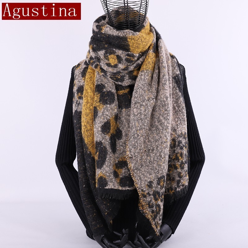 

cashmere scarf Leopard print winter women wool Brand shawl hijab luxury for ladies long scarves thick oversize sjaal