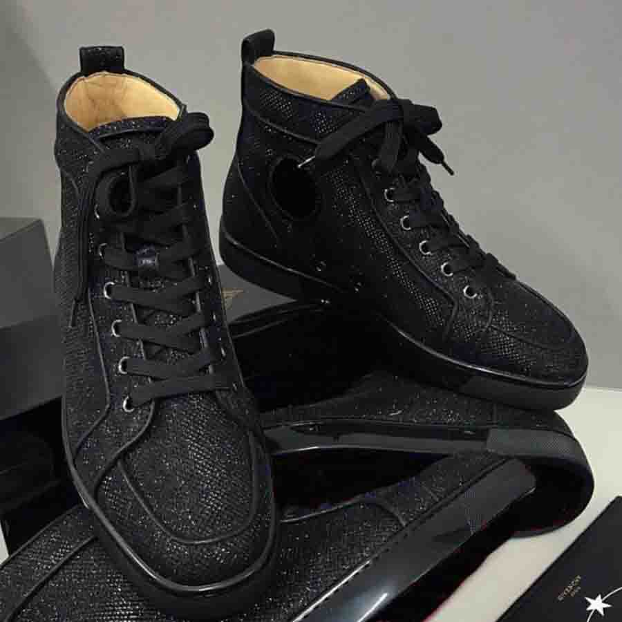 

2020 red bottoms men women fashion shoes spikes high top sneakers black glitter leather suede mens flats casual shoe jogging walking