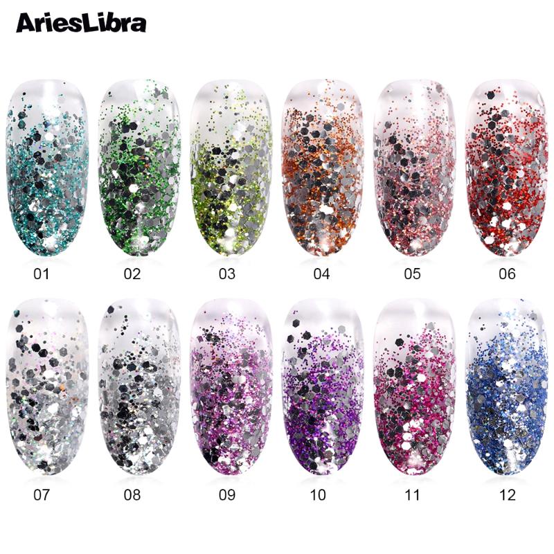 

1 pot Laser Silver Nail Art Powder 12 Colors Sparkle Sequins Nail Dust UV Gel Pigment Art Decoration DIY Manicure Design