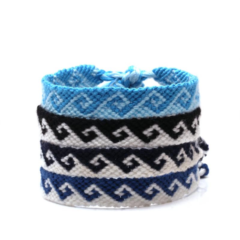 

Boho Embroidery String Greek Tide Wave Woven Friendship Bracelet Women Men Light Blue Dark Blue Black White Beach Surf Jewelry, Golden;silver