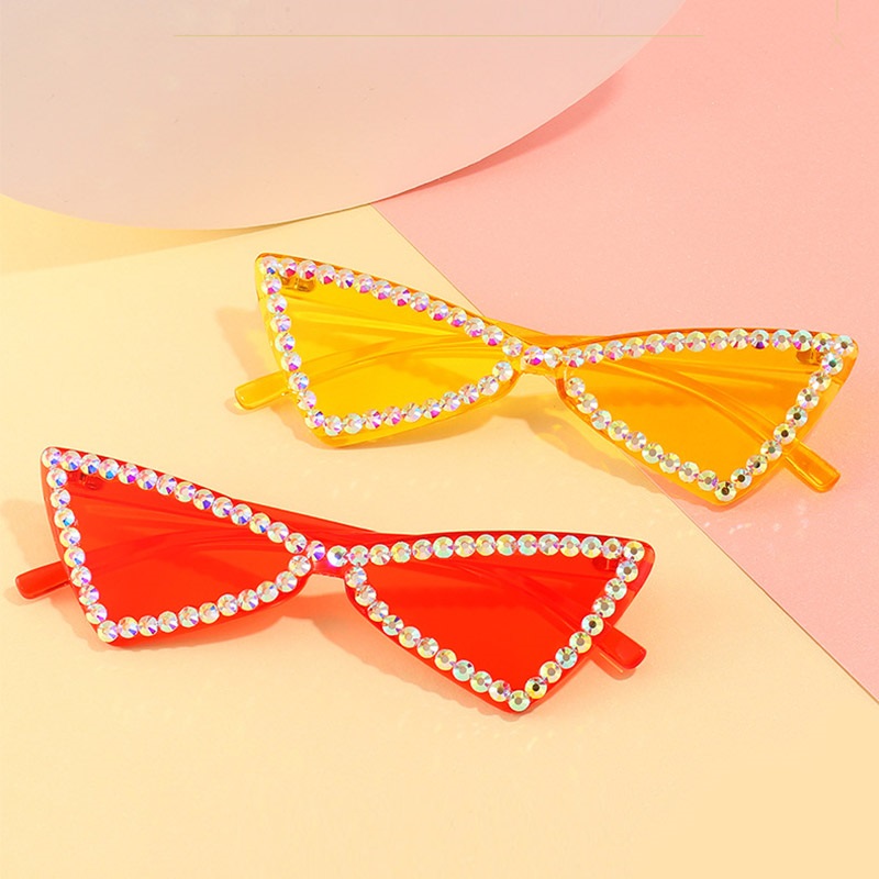 

Sunglasses Crystal Ocean Lens Women Luxury Pink Glasses Rimless Rhinestone Diamond Sun For Ladies Triangle Shades Oculos