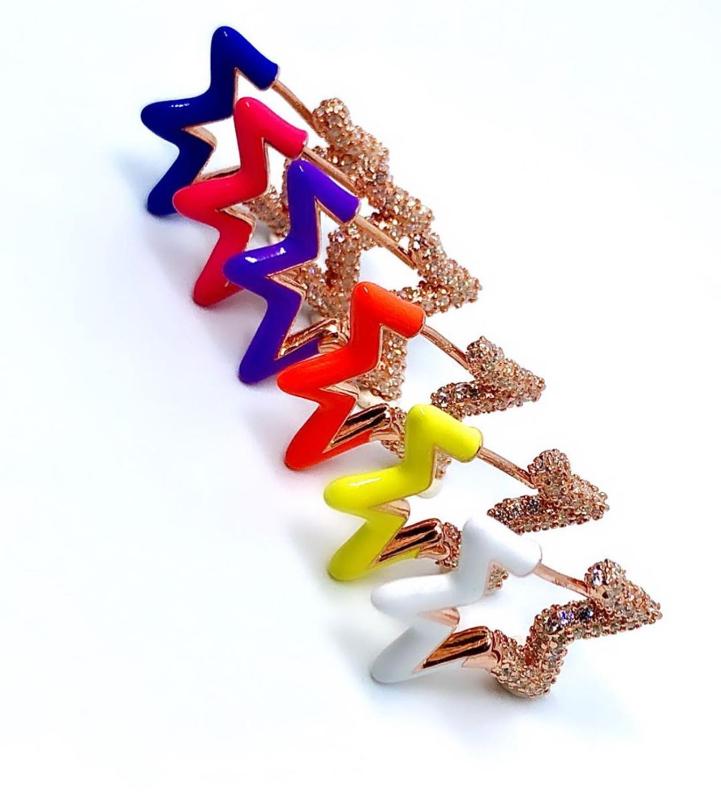 

2020 Christmas gift jewelry for women girl half cz half enamel band white black yellow star hoop earring