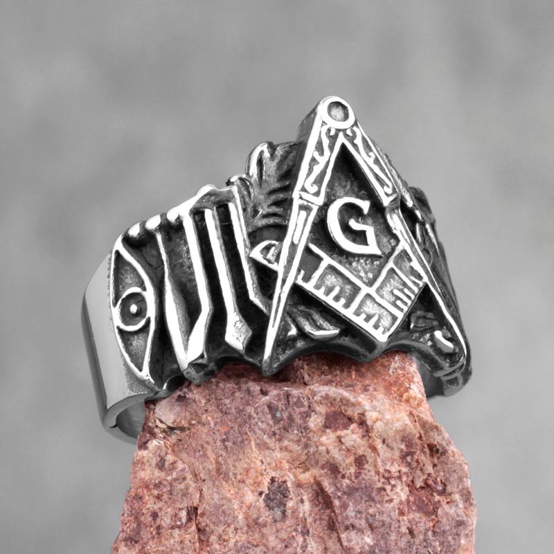 

Freemason Masonic Symbol Men Rings Punk Hip Hop Unique Cool for Boyfriend Male Stainless Steel Jewelry Creativity Gift Wholesale
