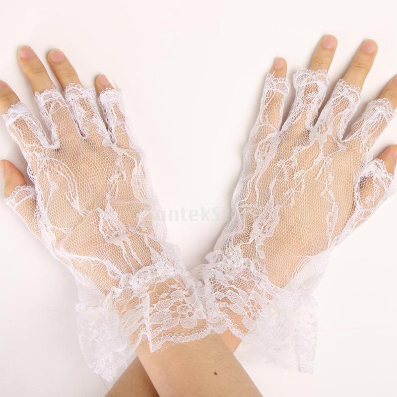 

Vintage Short Lace Gloves Fingerless Gloves White Black