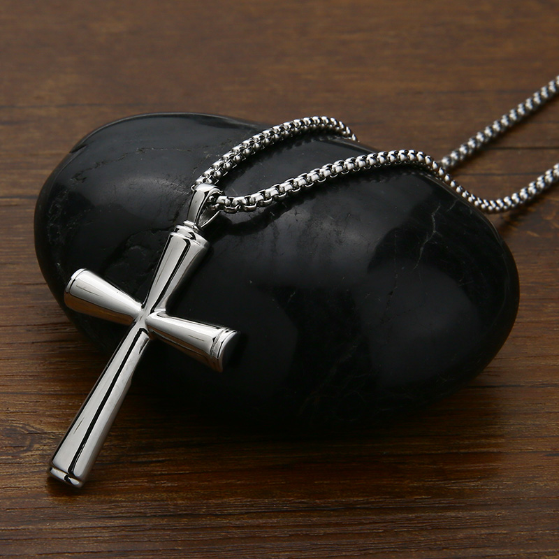 

EdgLifU Men's Cross Pendant Necklace Stainless Steel Polished Simple Gold-Color Cross Pendant Prayer Necklaces Women 23
