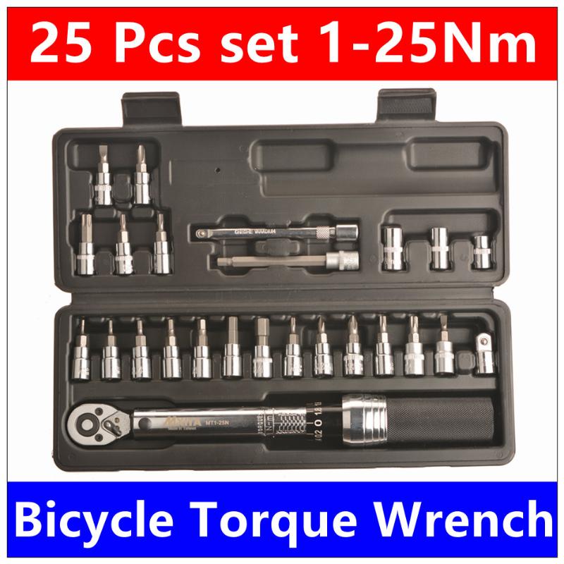 

Mxita 25 PCS set 1/4"DR 1-25Nm torque wrench Bicycle bike tools kit set tool bike repair spanner accuracy: 3% hand tool