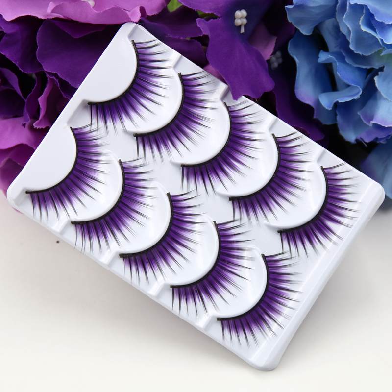 

5 pairs Exaggerated purple false eyelashes stage performance dense curly slender lifelike eyelashes