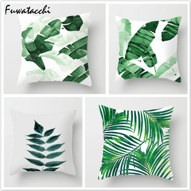 

Fuwatacchi Green Leaf Throw Pillow Cover Tropical Plant Cushion Cover Palm Leaf Pillow Pillowcase for Home Sofa Bedroom, 03460