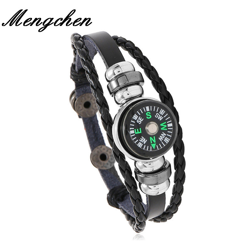 

Fashion Multilayer Woven Compass Clasp Leather Bracelet Fashion Buttons Can Be Adjusted Charm Bracelet for Women Man Girl Outdoo