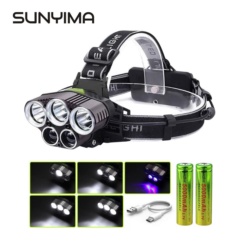 

SUNYIMA Rechargeable Headlamp Super Bright Waterproof Headlight Head Lamp Torch 6 Modes for Cycling Camping
