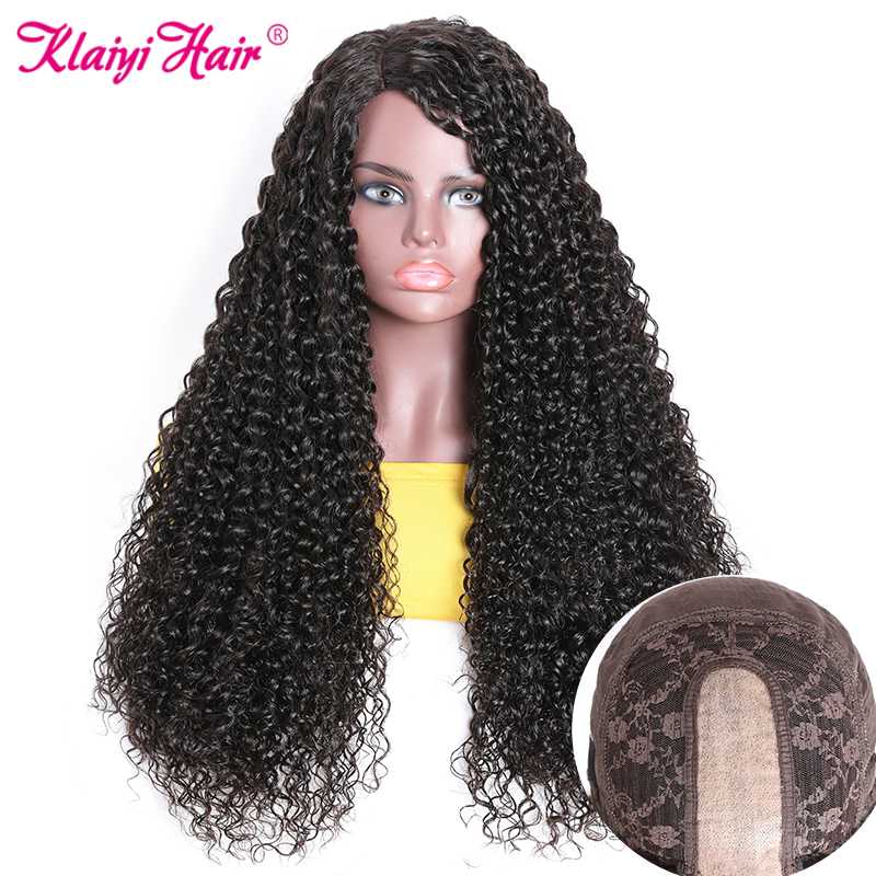 

Klaiyi Hair Curly Hair PU Silk Scalp Wigs 4X2 Inch Brazilian Remy With Pre-Plucked 150% Denisty Human Wig 10''-24, Natural color