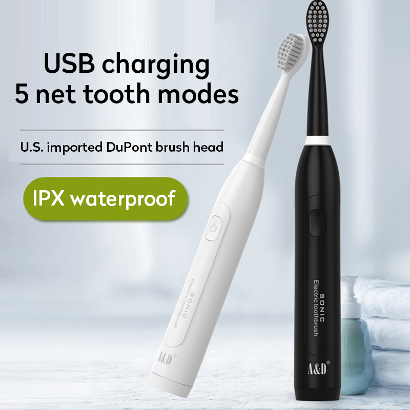 

USB Rechargeable Electric Toothbrush Automatic Tooth Brush Sonic Waterproof Cleaning with 4 Replacement Head