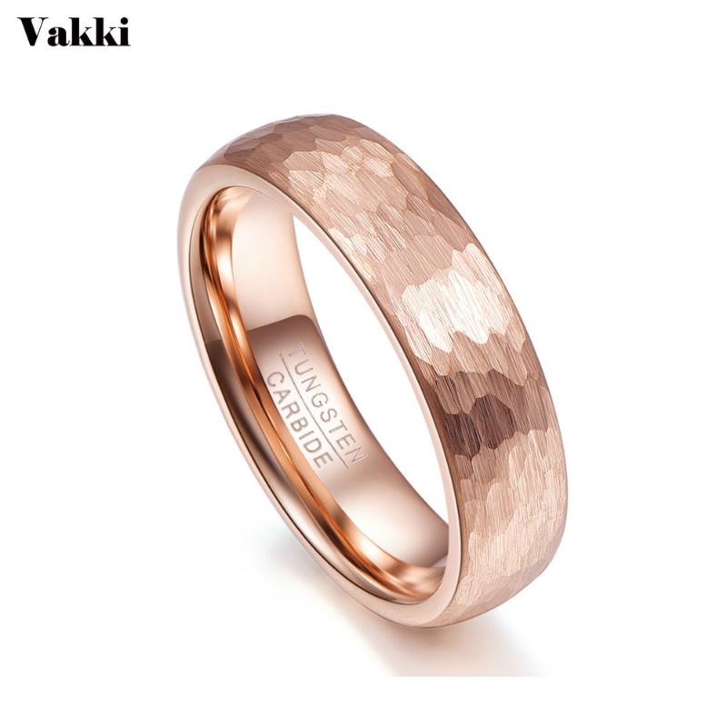 

VAKKI 6MM Wide Rose Gold Tungsten Steel Ring Man's Band Comfort Fit Size 5-10 Wedding Rings Couples Jewelry