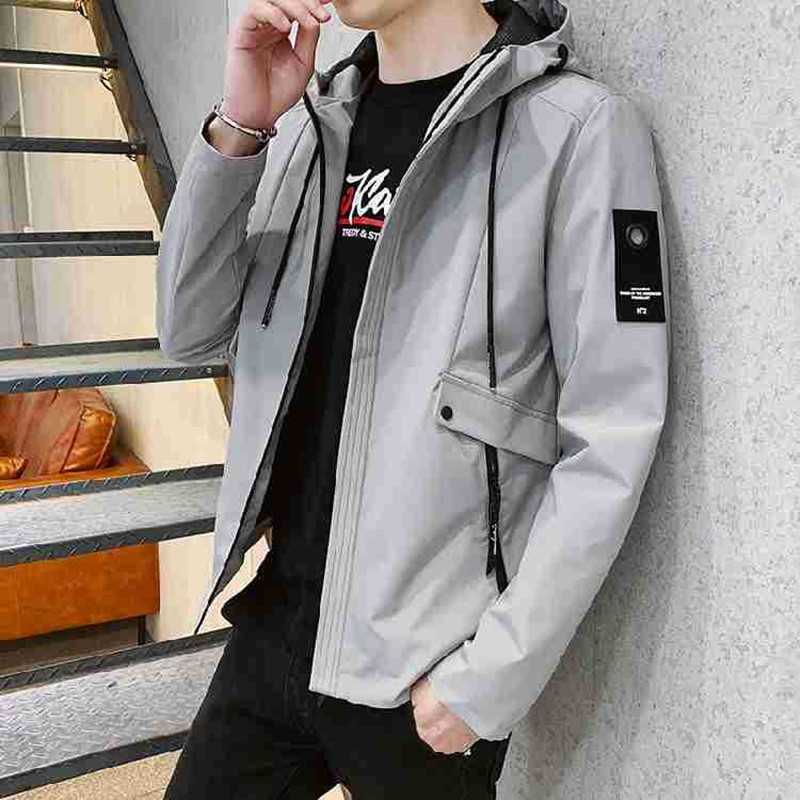 

Jacket Men 2020 New Spring Autumn Bomber Hooded Jacket Men Casual Slim Windbreaker Male Outwear Zipper Thin Coat Big Size, Black