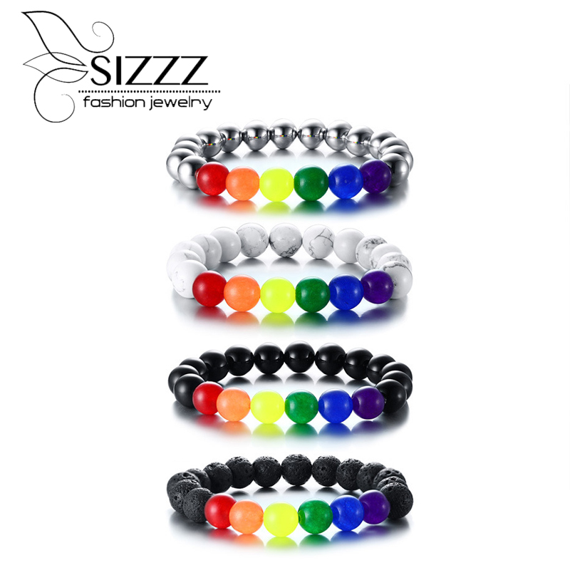 

New Products Jewelry Wholesale Rainbow Stone Beads Bracelets&Bangles For Men