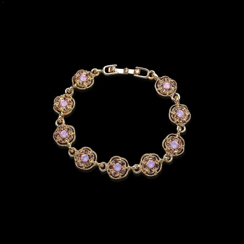

New Rose Exquisite Imitation Gold Rhinestone Bracelet For Women Crystal Wedding Jewelry Ladies Charm Bracelet Wholesale