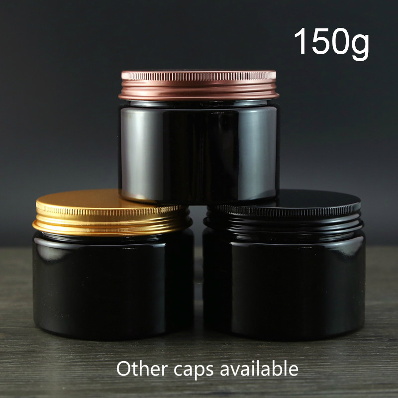 

150g Black Plastic Jar Empty Body Cream Lotion Packaging Bottle Refillable Spice Coffee Bean Storage Container Free Shipping