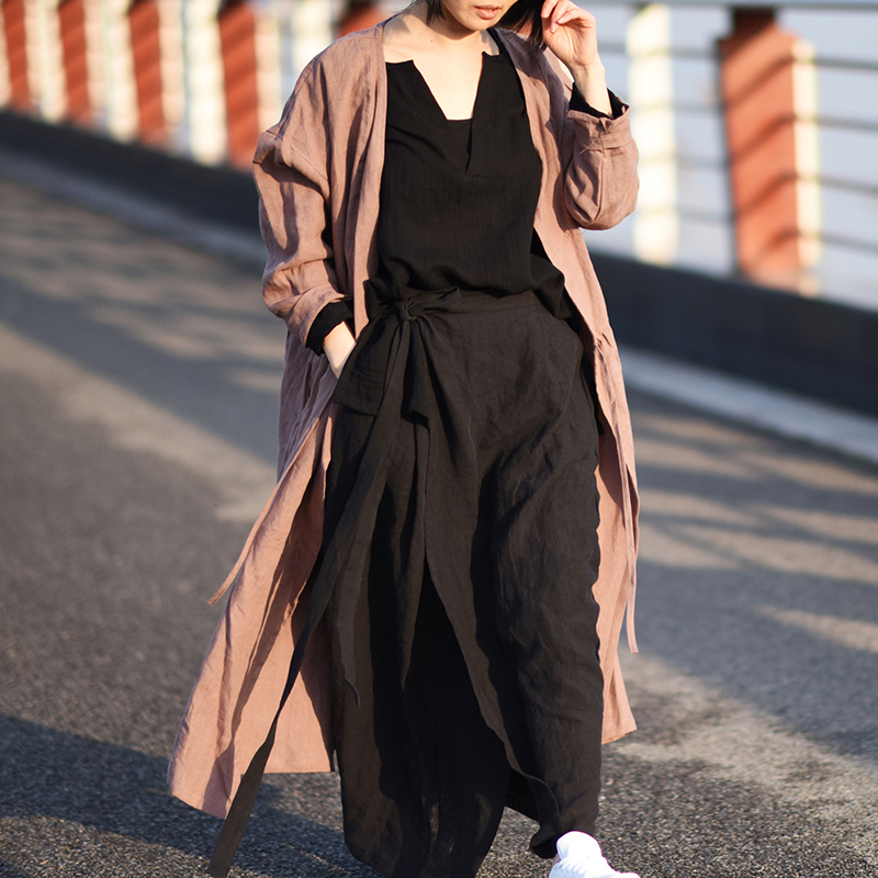 

Johnature Women Fashion Cotton Linen Trench Belt Coats 2020 Spring New O-neck Vintage Solid Color Women Casual Trench Coats, Gray