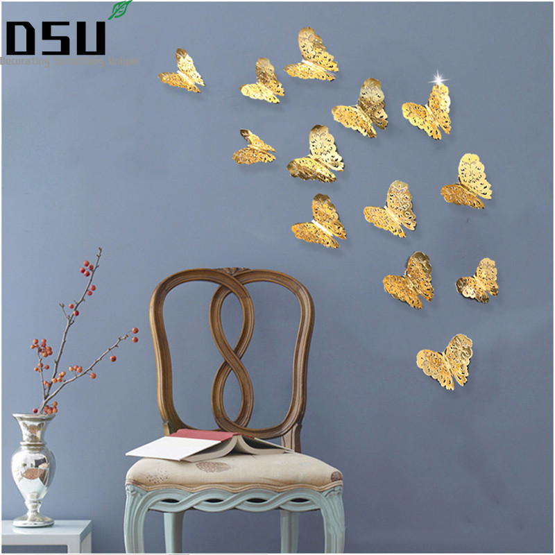 

12pcs/set 3D Metallic Feel Hollow Butterflies Wall Stickers Kids Rooms Wallpaper Party Wedding Decoration Art Mural Home Decor, B silver