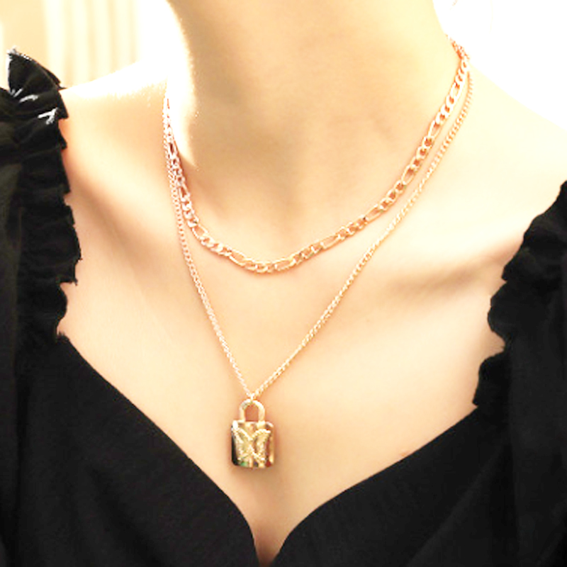 

New Gold Alloy Double Layer Butterfly Lock Necklace BUTTERFLY LOVE LOCK Confession Gift for Lover and Wife Charm Necklace