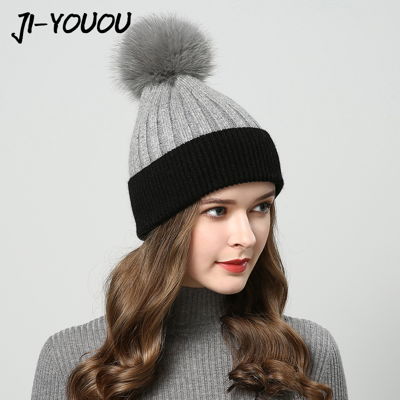 

winter hats for women with pompom fur hat women's knitted hat beanie raccoon fur ball A cap Thicker Women's cap beanies, 06h