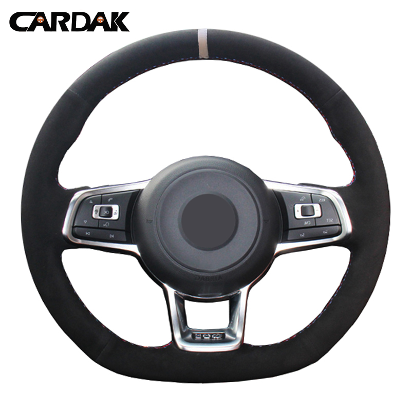 

Black Suede White Marker Car Steering Wheel Cover for Volkswagen Golf 7 GTI Golf R MK7 Polo Scirocco 2015 2016 car accessories