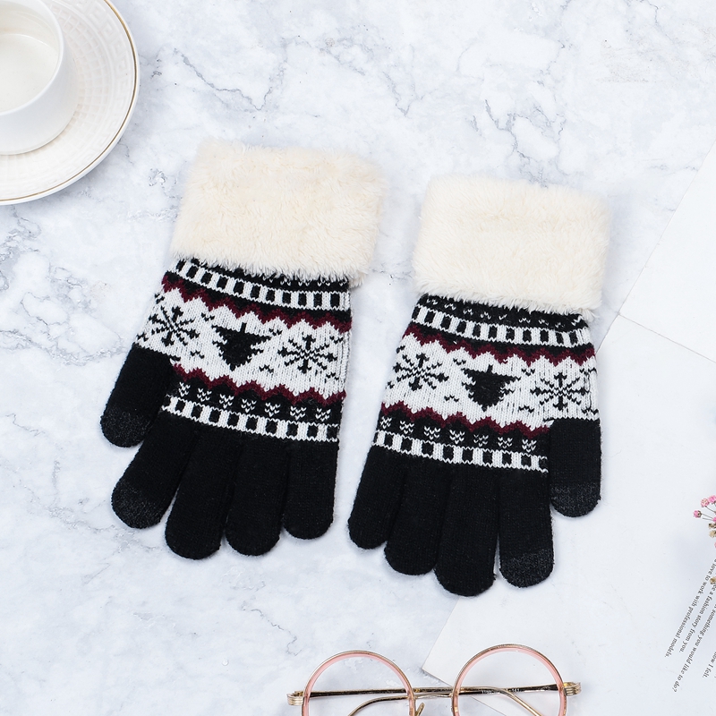 

Winter Female Knitted Gloves Full Finger Mittens Women Vintage Christmas Tree Snow Thicken Touch Screen Ladies Gloves