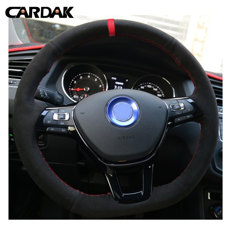 

Hand-stitched Black Suede Steering Wheel Cover for Volkswagen VW Golf 7 Mk7 New Polo Jetta Passat B8