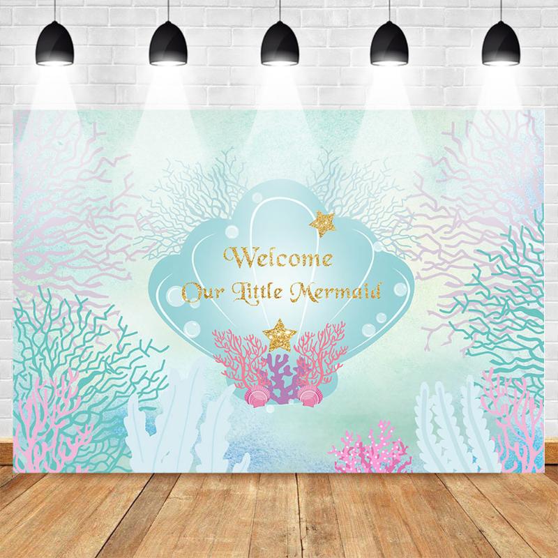 

Mehofoto Little Mermaid Backdrop for Photographic Shoot Birthday Party Photo Background Poster for Girls Underwater World Shell