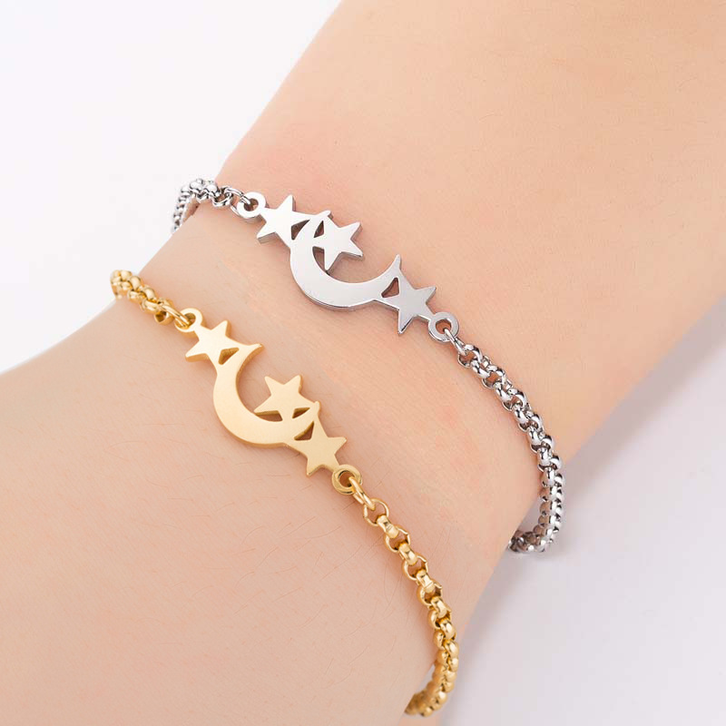 

Ladies Bracelet Fashion Moon Stainless Steel Rose Gold Bracelet Star Gold charm Adjustable Jewelry