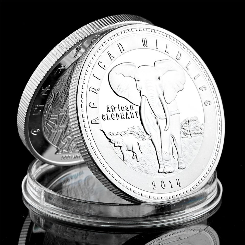 African Wildlife Elephant Pattern Zambia Craft Silver Plated Commemorative Coin for Collection-image-584948080
