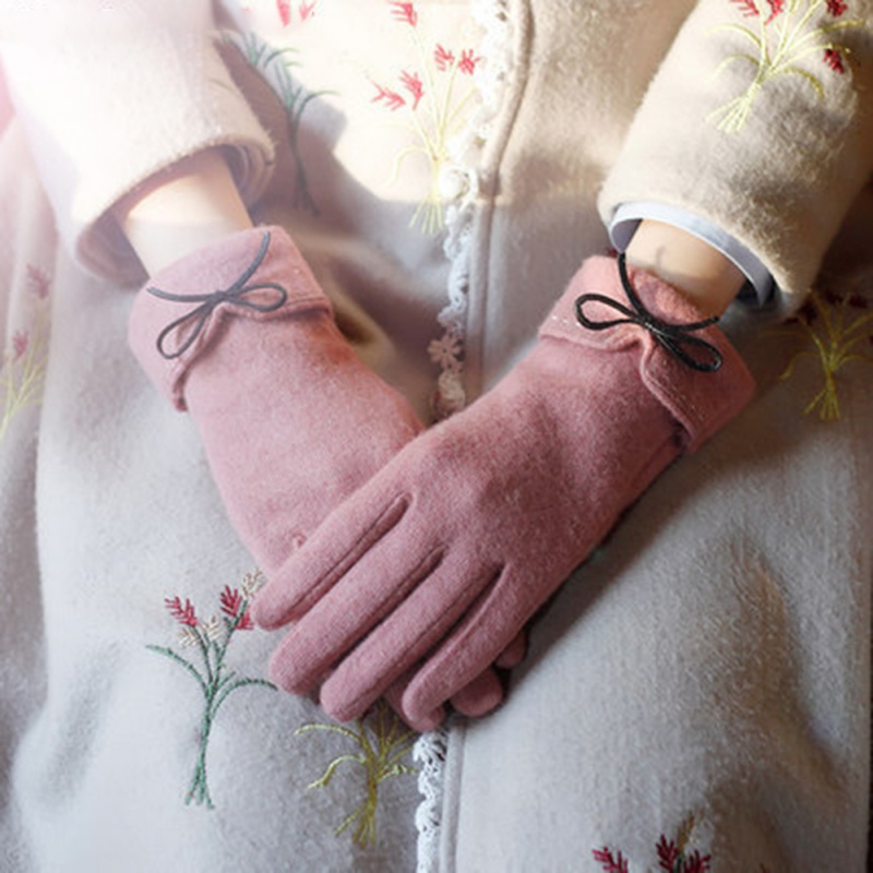 

Winter Women Warm Elegant Wool Touch Screen Gloves Bowknot Mittens